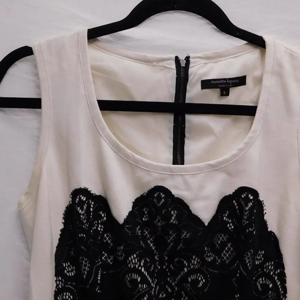 Nanette Lepore NYC Sz 6 B&W Lace Mini Dress W/ Pockets NEW - Picture 3 of 7
